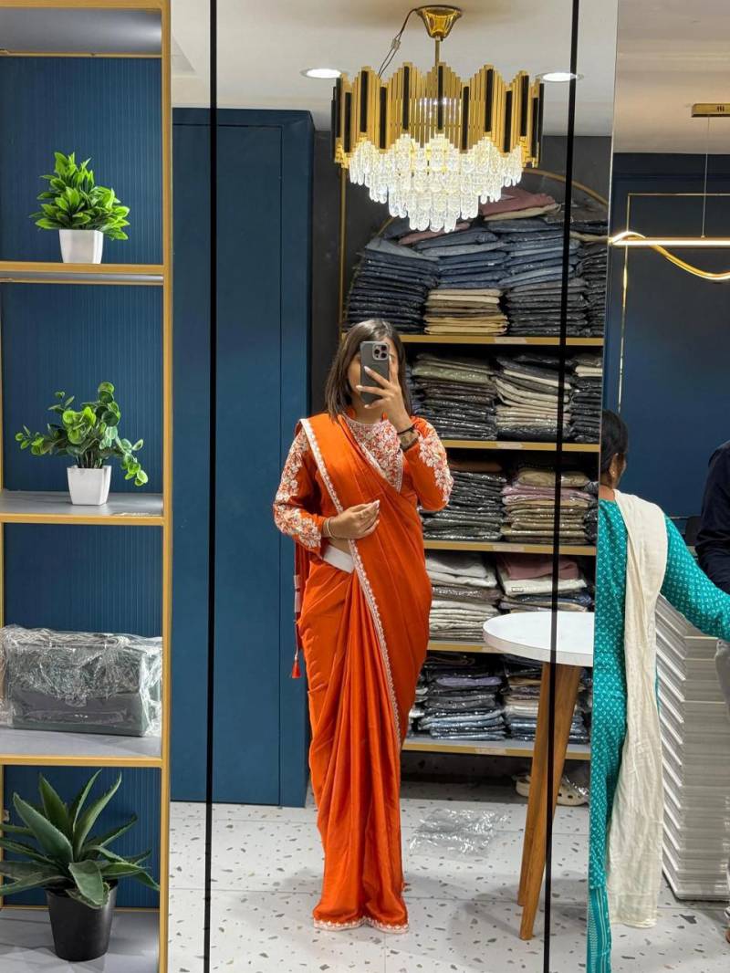 Bt 7105 Rangoli Silk Embroidered Ready To Wear Saree Collection Wholesale