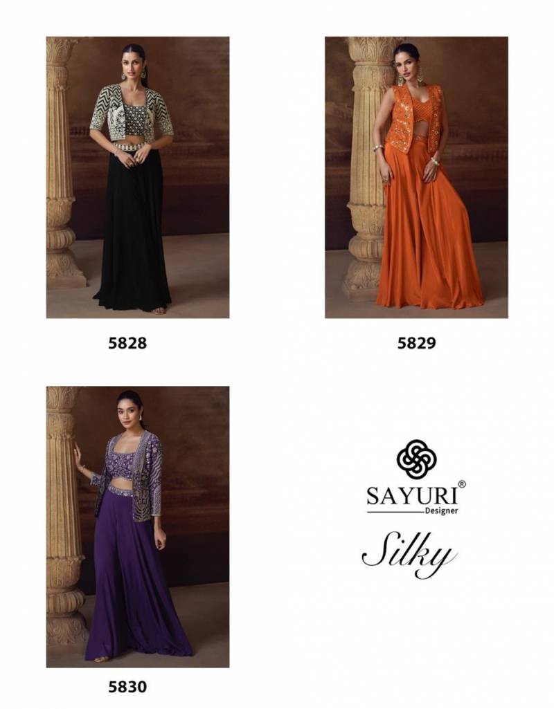 Stylish Sayuri Silky Designer Chinon Silk Indo Western Collection Wholesale 2026