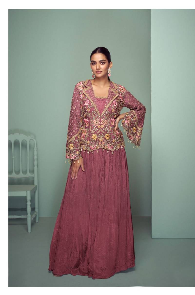 Beautiful Gulkayra Crown Gold Chinon Embroidered Indo Western Collection Wholesale 2026