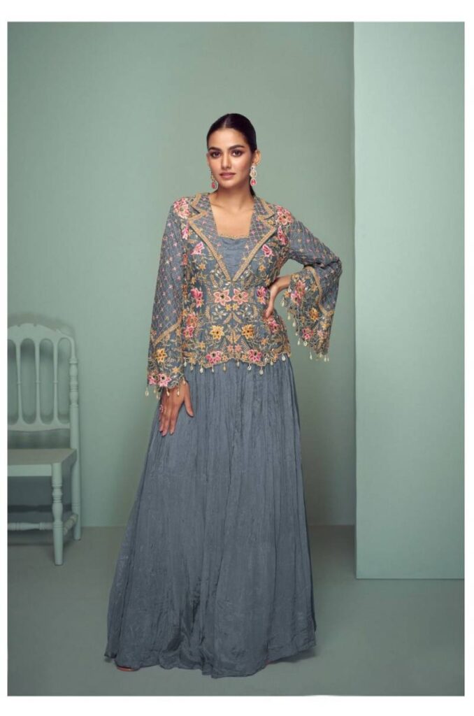 Beautiful Gulkayra Crown Gold Chinon Embroidered Indo Western Collection Wholesale 2026