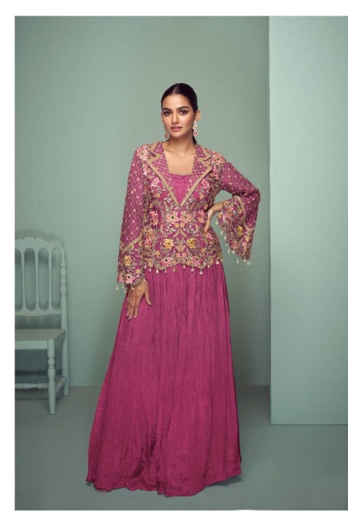 Beautiful Gulkayra Crown Gold Chinon Embroidered Indo Western Collection Wholesale 2026