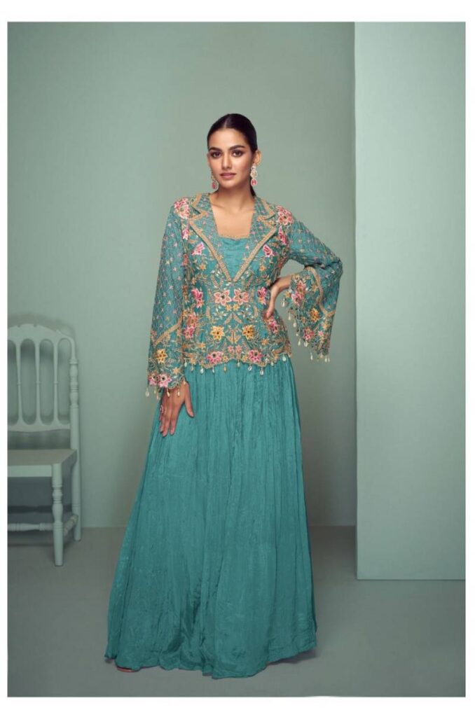 Beautiful Gulkayra Crown Gold Chinon Embroidered Indo Western Collection Wholesale 2026