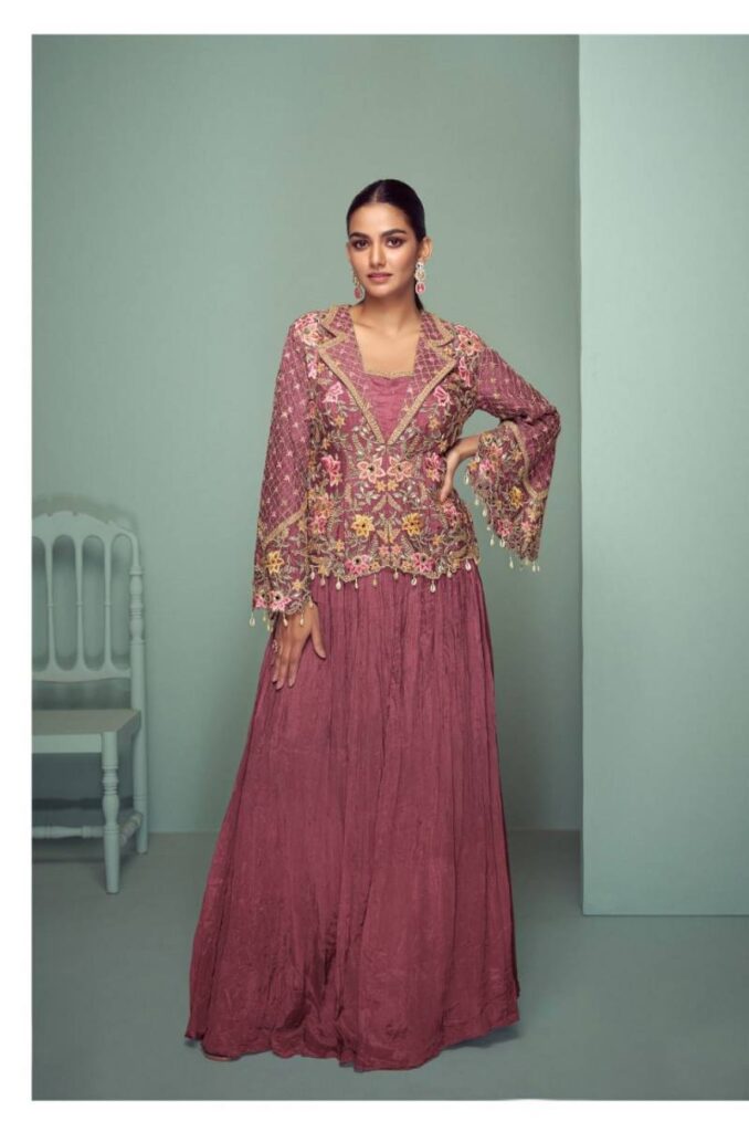Beautiful Gulkayra Crown Gold Chinon Embroidered Indo Western Collection Wholesale 2026