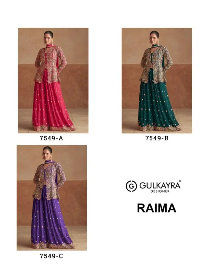 Launching Gulkayra Raima Designer Chinon Embroidered Indo Western Collection Wholesale 2026