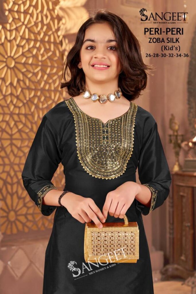 Launching Sangeet Peri Peri Zoba Silk Kids Wear Embroidery Work Kurti And Pant Wholesale 2026