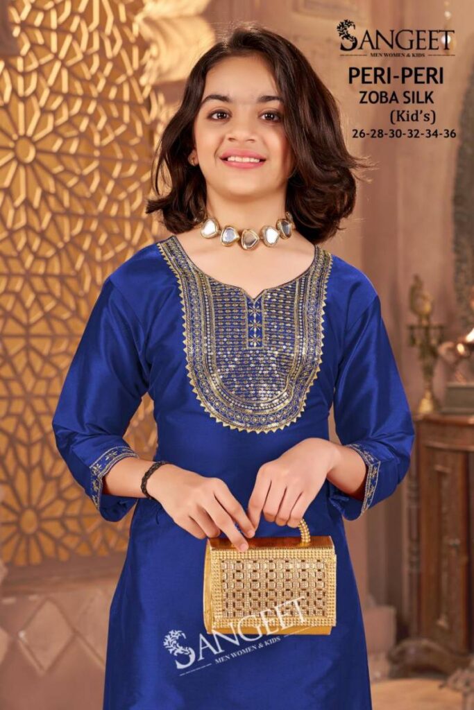 Launching Sangeet Peri Peri Zoba Silk Kids Wear Embroidery Work Kurti And Pant Wholesale 2026