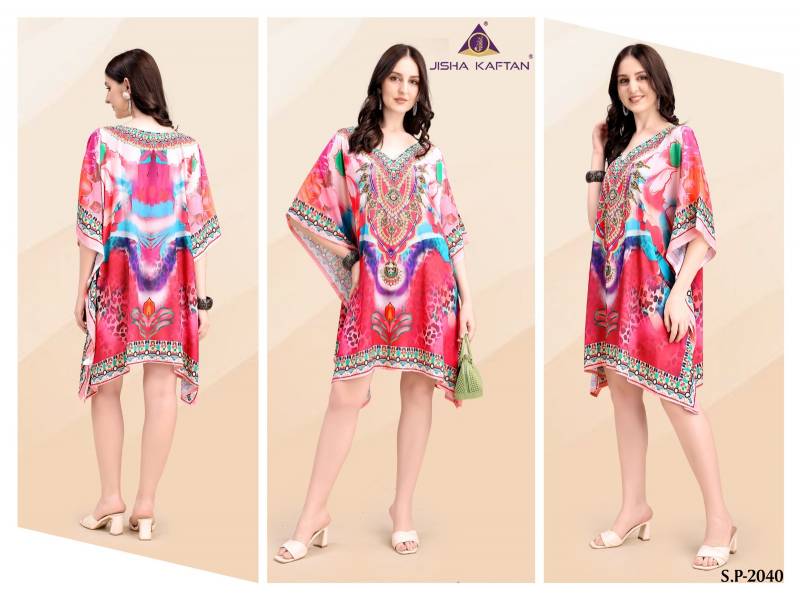 Beautiful Jisha Kaftan Silk Poncho Vol 5 Poly Feather Silk Digital Printed Kaftans Wholesale 2026