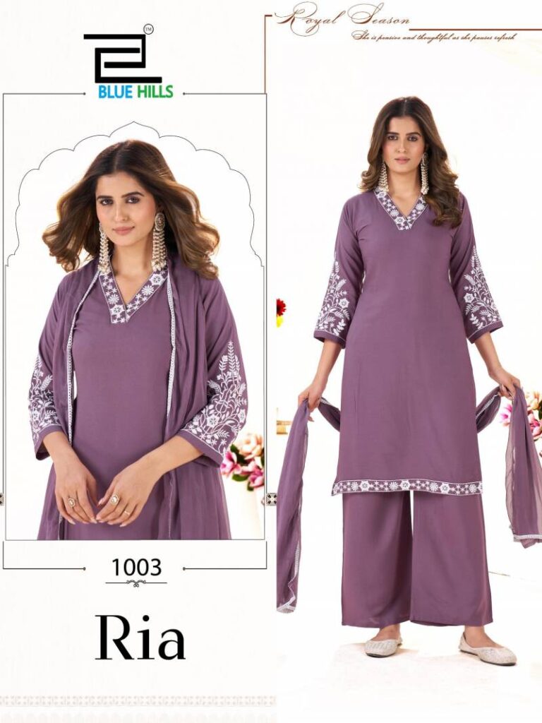 Launching Blue Hills Ria Rayon With Thread Work Kurti Pant And Dupatta Wholesale 2026