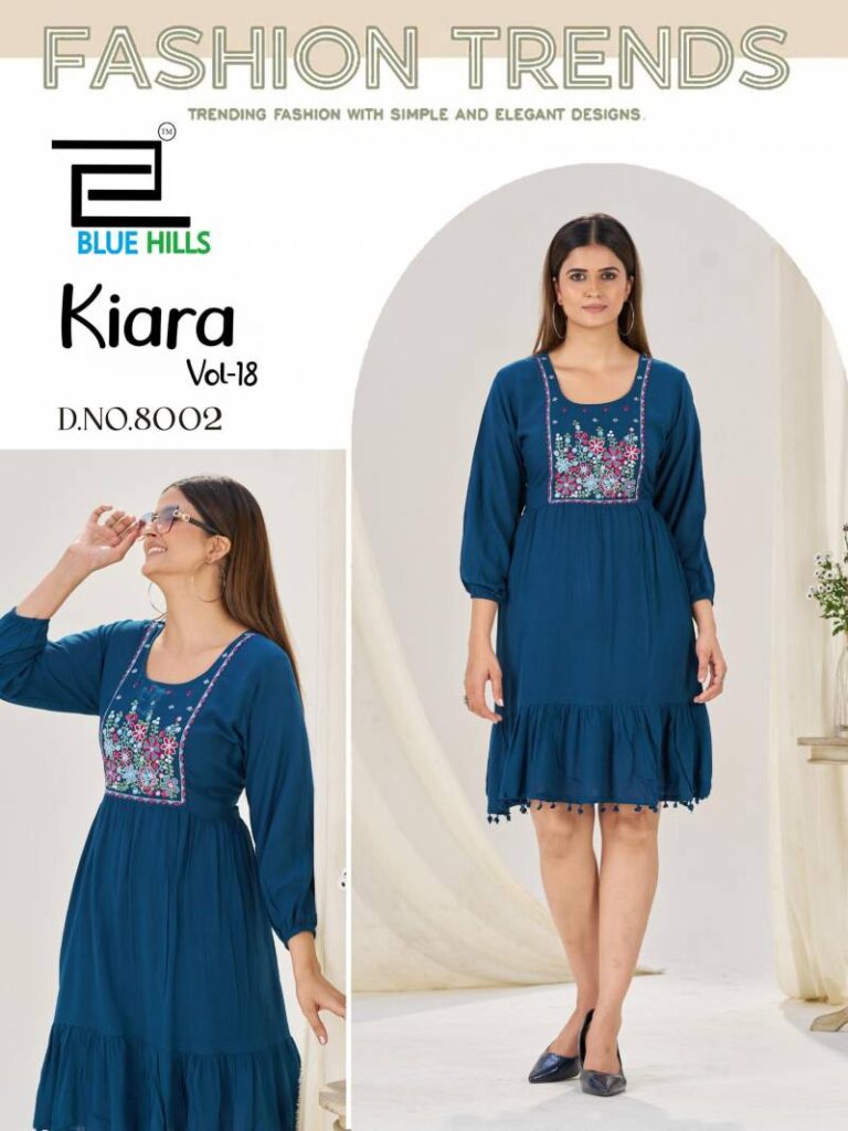 Stylish Blue Hills Kiara Vol 18 Rayon Wrinkle Embroidery Work Top Collection Wholesale 2026
