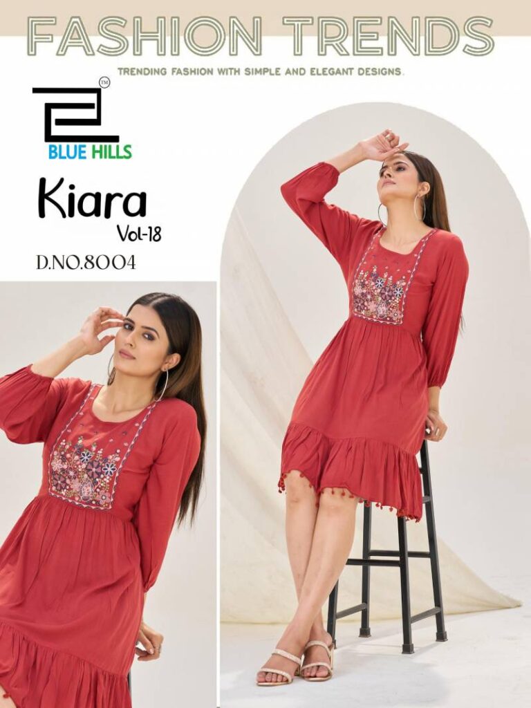 Stylish Blue Hills Kiara Vol 18 Rayon Wrinkle Embroidery Work Top Collection Wholesale 2026
