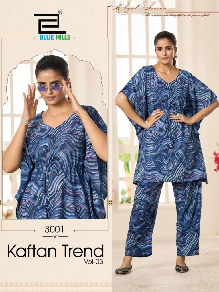 Launching Blue Hills Kaftan Trend Vol 3 Crape Print Top And Bottom Collection Wholesale 2026