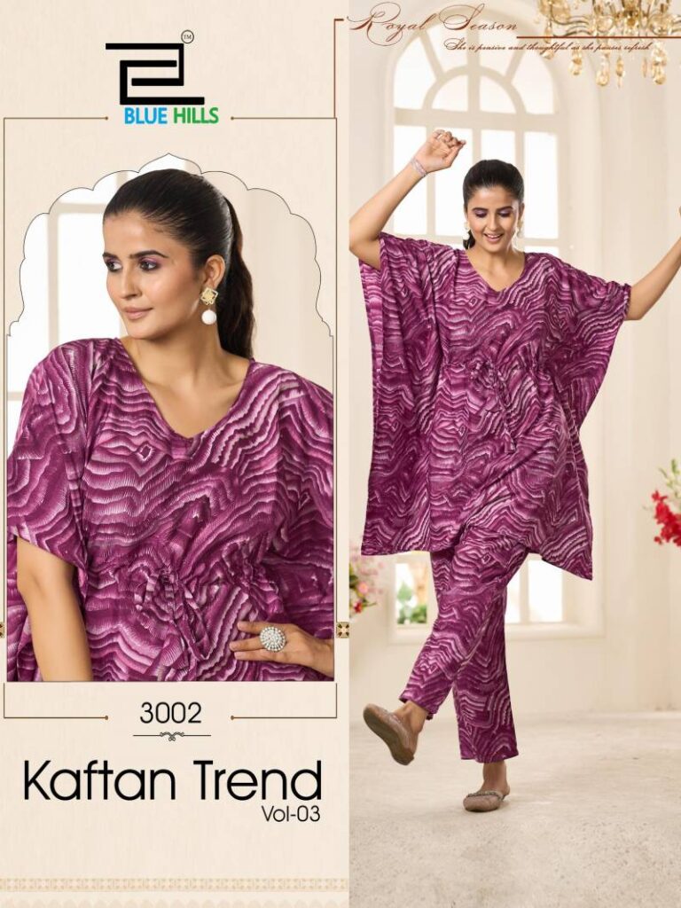 Launching Blue Hills Kaftan Trend Vol 3 Crape Print Top And Bottom Collection Wholesale 2026