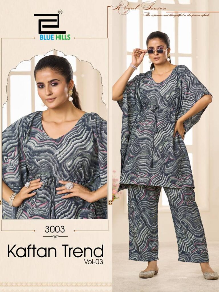 Launching Blue Hills Kaftan Trend Vol 3 Crape Print Top And Bottom Collection Wholesale 2026