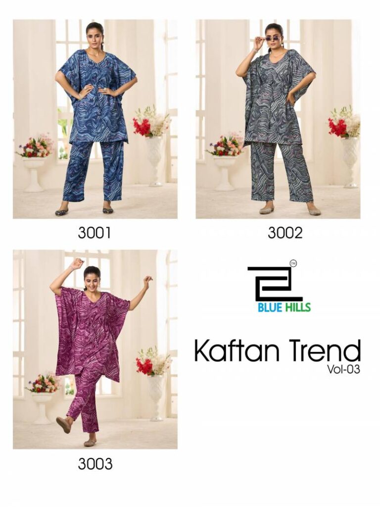 Launching Blue Hills Kaftan Trend Vol 3 Crape Print Top And Bottom Collection Wholesale 2026
