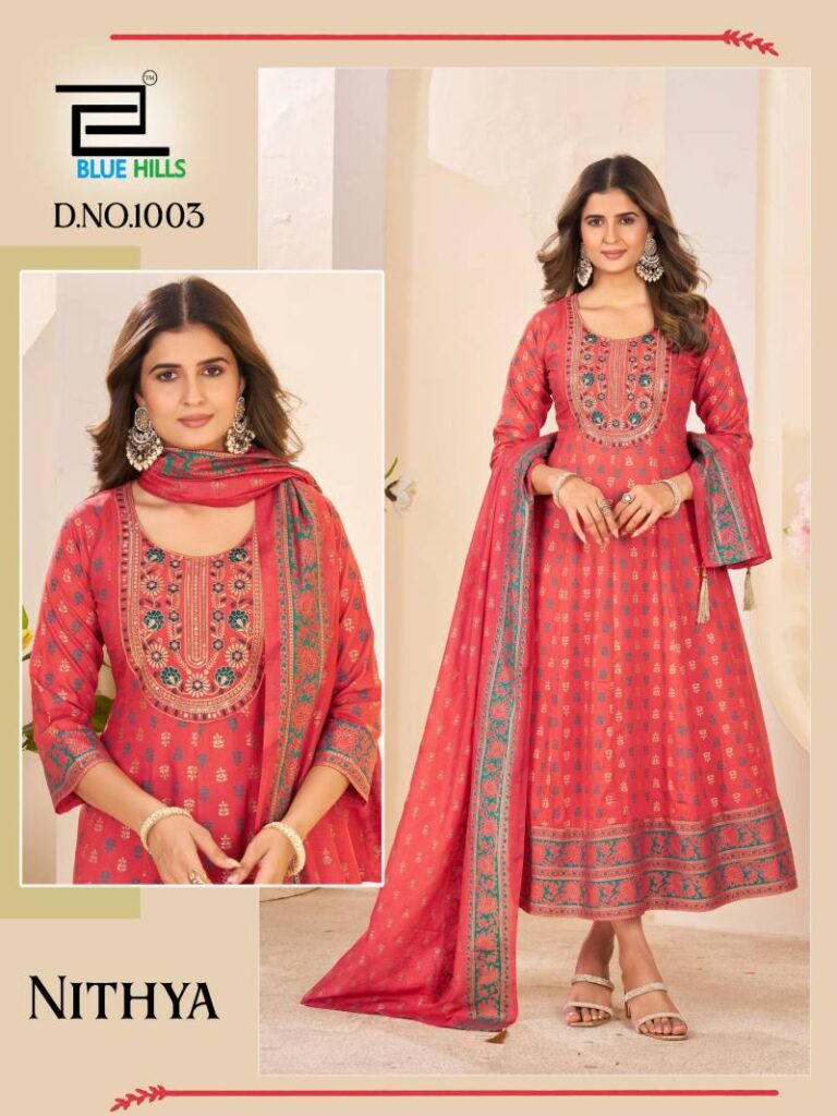 Beautiful Blue Hills Nithya Anarkali Rayon Foil Print Anarkali Gown And Dupatta Wholesale 2026