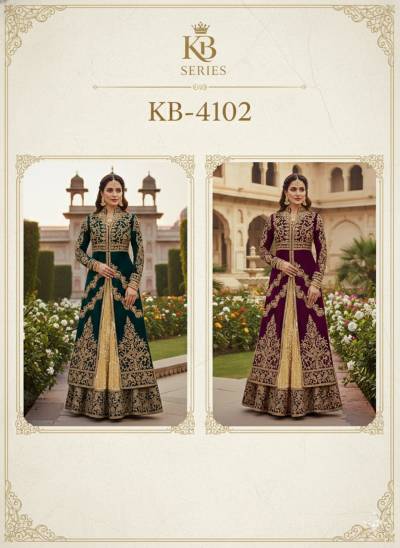 Latest Kb Super Hit 4102 Velvet Embroidery Worked Beautiful Indo Western Collection Wholesale 2026