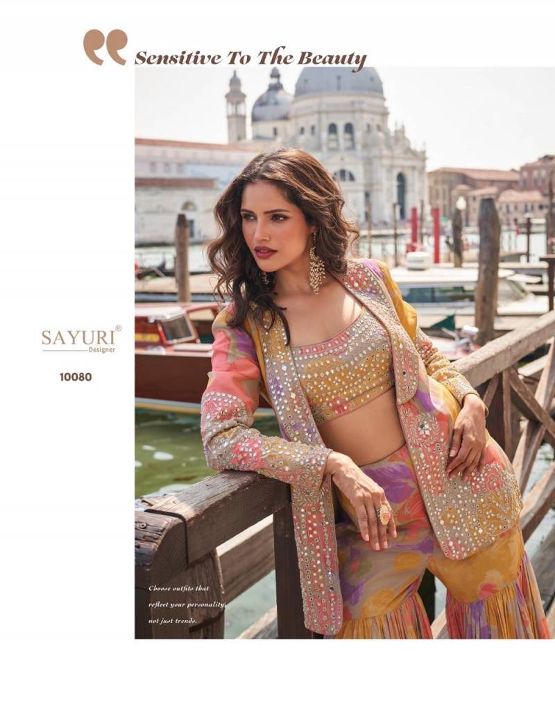Latest Sayuri Elnaaz Designer Chinon Silk Embroidered Indo Western Collection Wholesale 2026