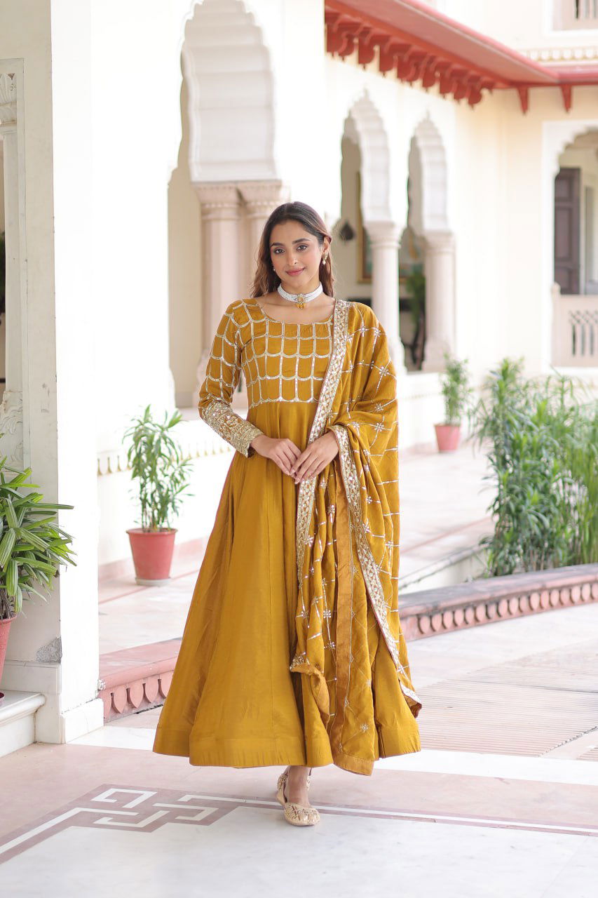 Lw 9304 Vichitra Sequins Zari Embroidered Gown With Dupatta Collection Wholesale