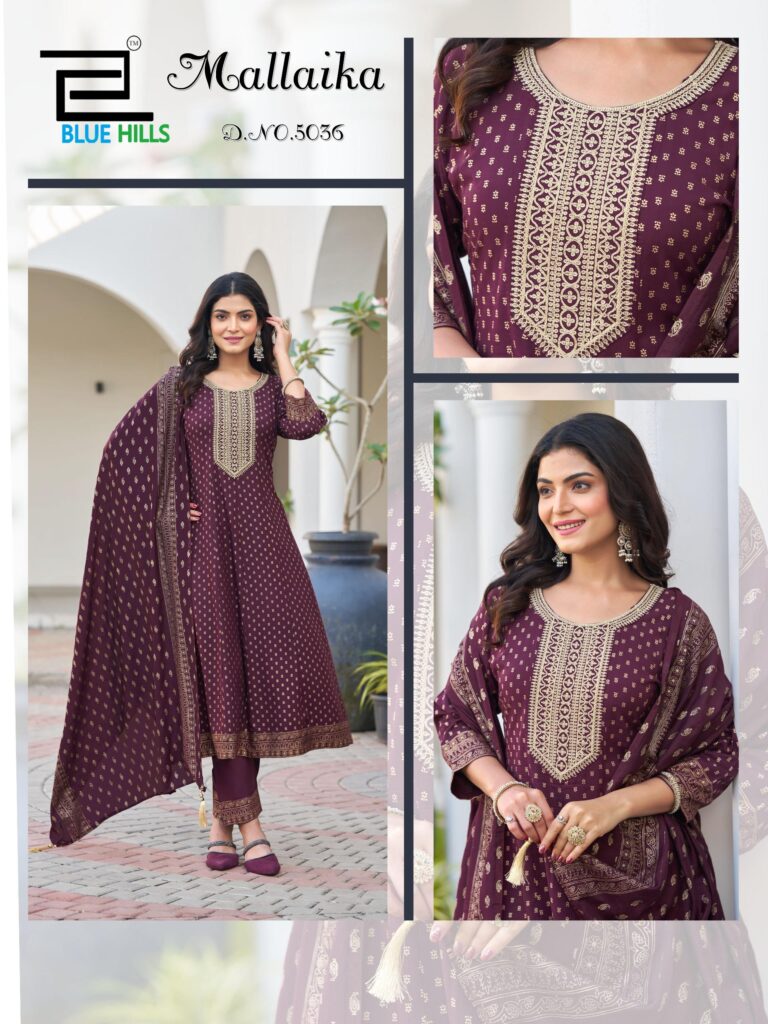 Latest Blue Hills Mallaika Designer Rayon Foil Printed Kurti Bottom With Dupatta Wholesale 2026