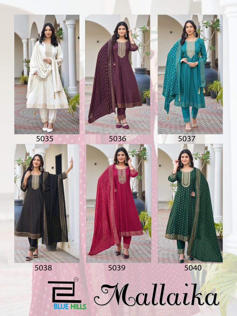 Latest Blue Hills Mallaika Designer Rayon Foil Printed Kurti Bottom With Dupatta Wholesale 2026