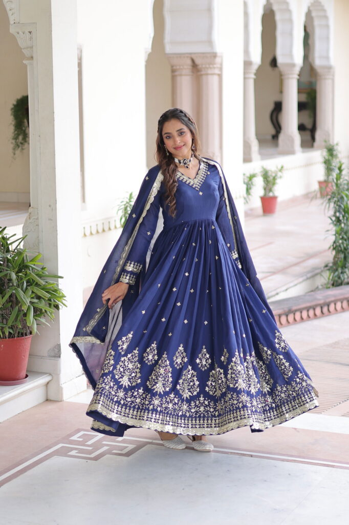 Buy Lekha KA 1214 Vichitra Silk Sequins Embroidery Gown With Dupatta Wholesale 2026