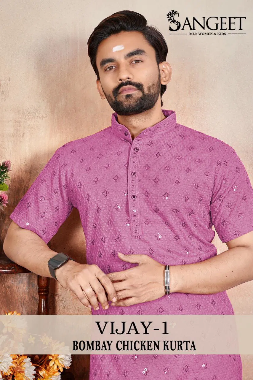 Latest Sangeet Vijay Vol 1 Rayon Chicken Sifli Sequence Work Kurta Collection Wholesale 2026