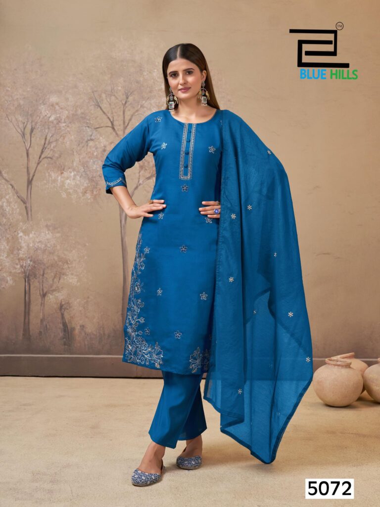 Buy Blue Hills Hiba Roman Silk Embroidery Work Kurti Pant And Dupatta Wholesale 2026