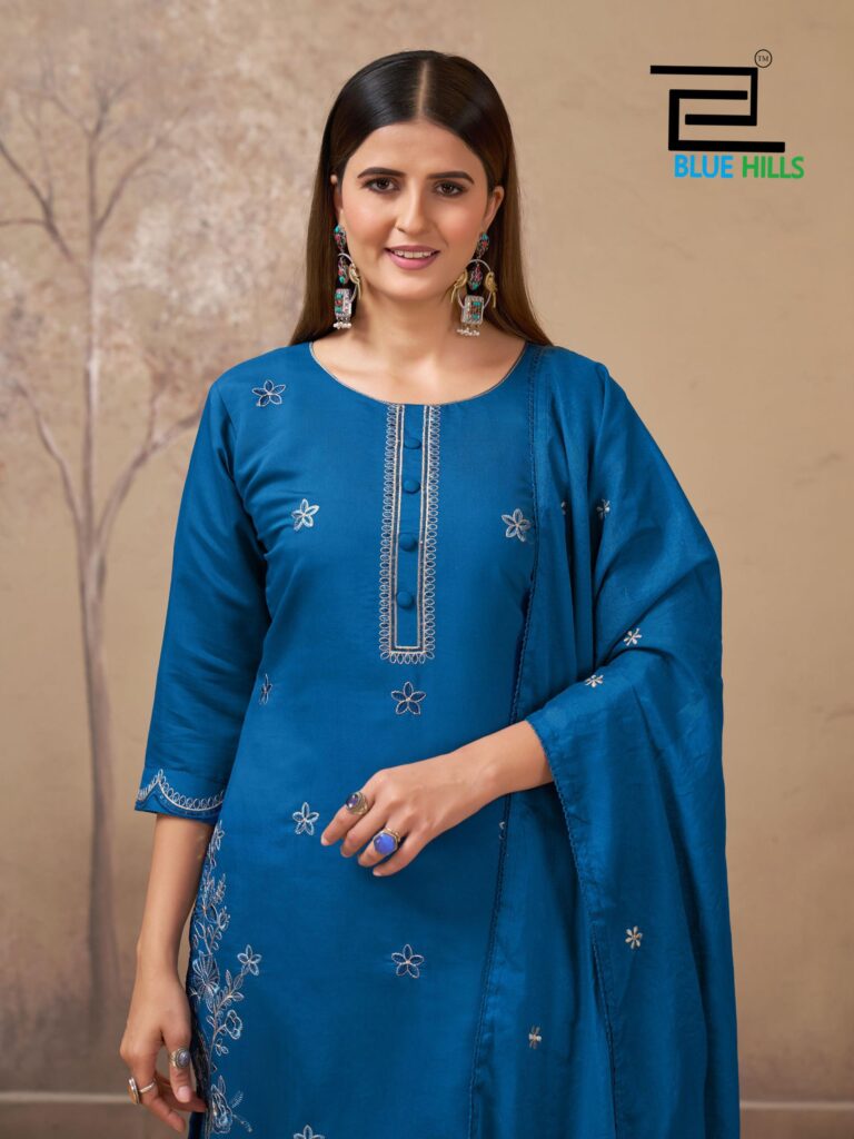 Buy Blue Hills Hiba Roman Silk Embroidery Work Kurti Pant And Dupatta Wholesale 2026