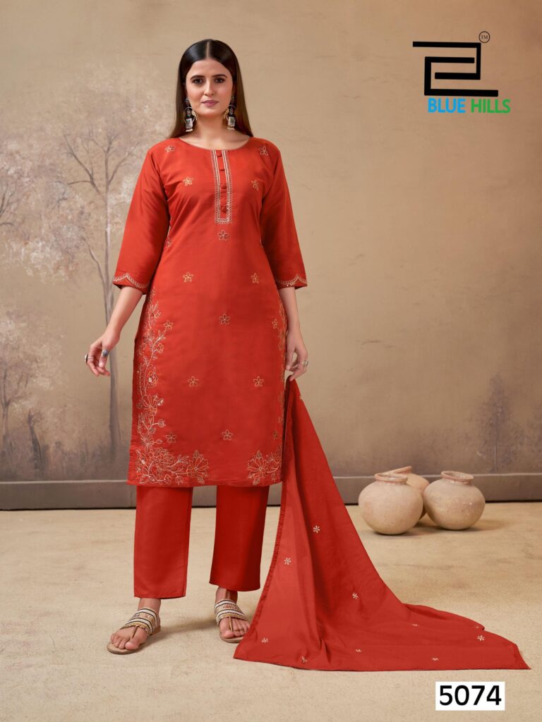 Buy Blue Hills Hiba Roman Silk Embroidery Work Kurti Pant And Dupatta Wholesale 2026