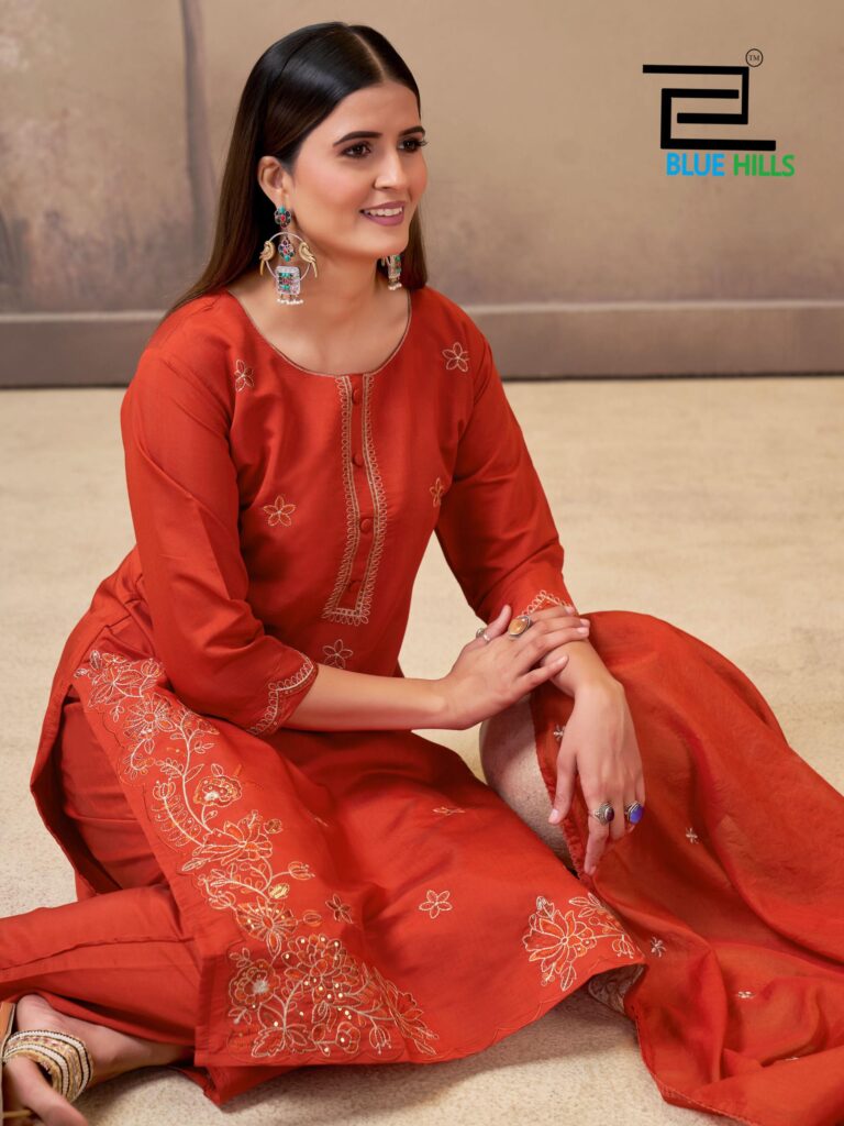 Buy Blue Hills Hiba Roman Silk Embroidery Work Kurti Pant And Dupatta Wholesale 2026