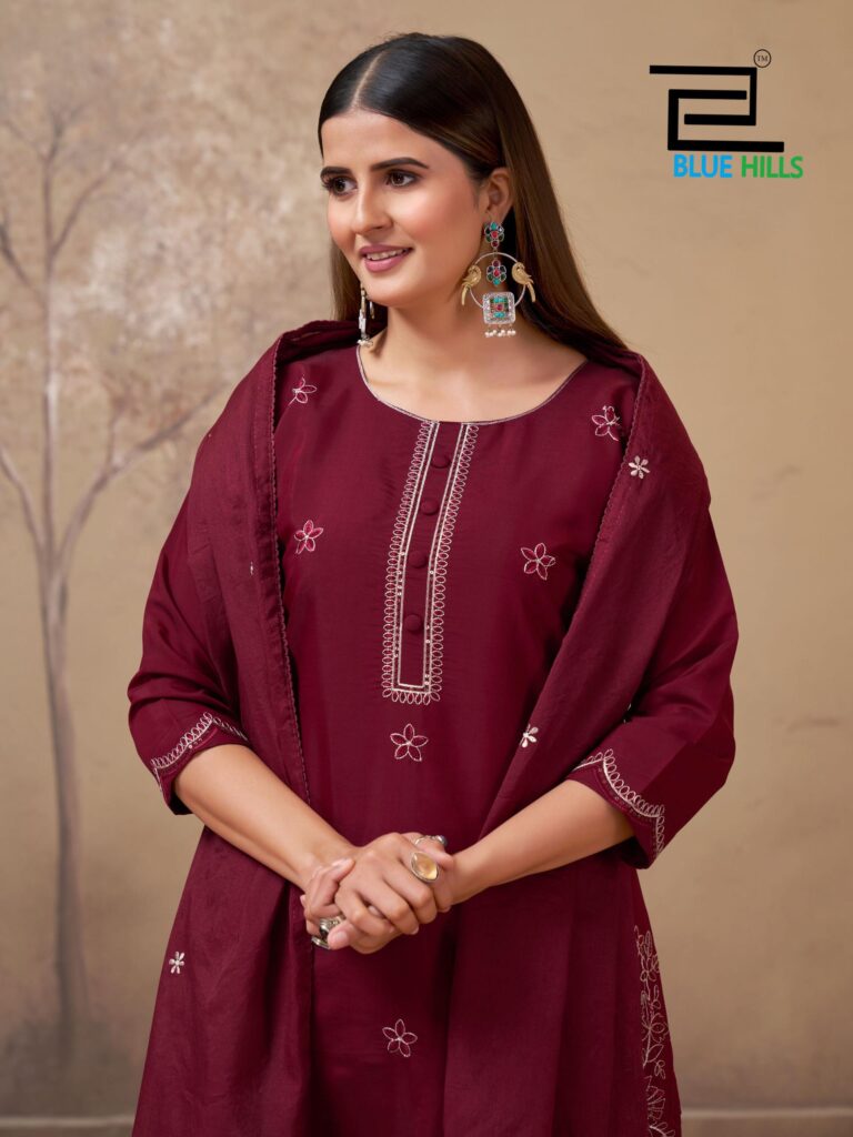 Buy Blue Hills Hiba Roman Silk Embroidery Work Kurti Pant And Dupatta Wholesale 2026
