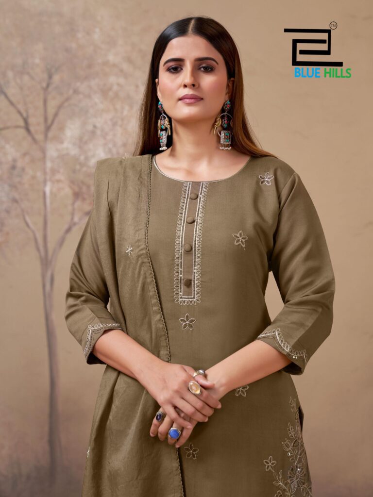 Buy Blue Hills Hiba Roman Silk Embroidery Work Kurti Pant And Dupatta Wholesale 2026
