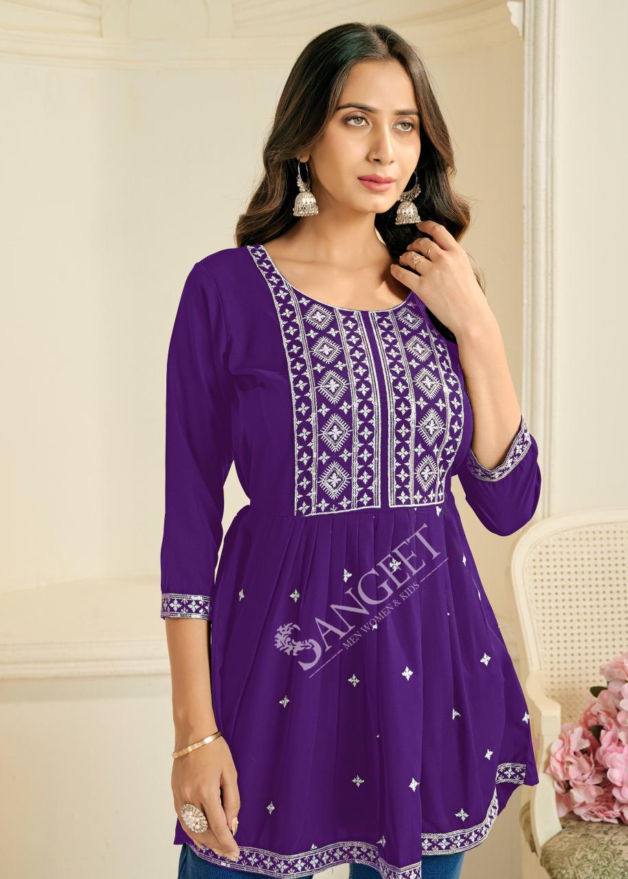 Stylish Sangeet Aashini Vol 2 Rayon Embroidered Work Short Kurti Collection Wholesale 2026