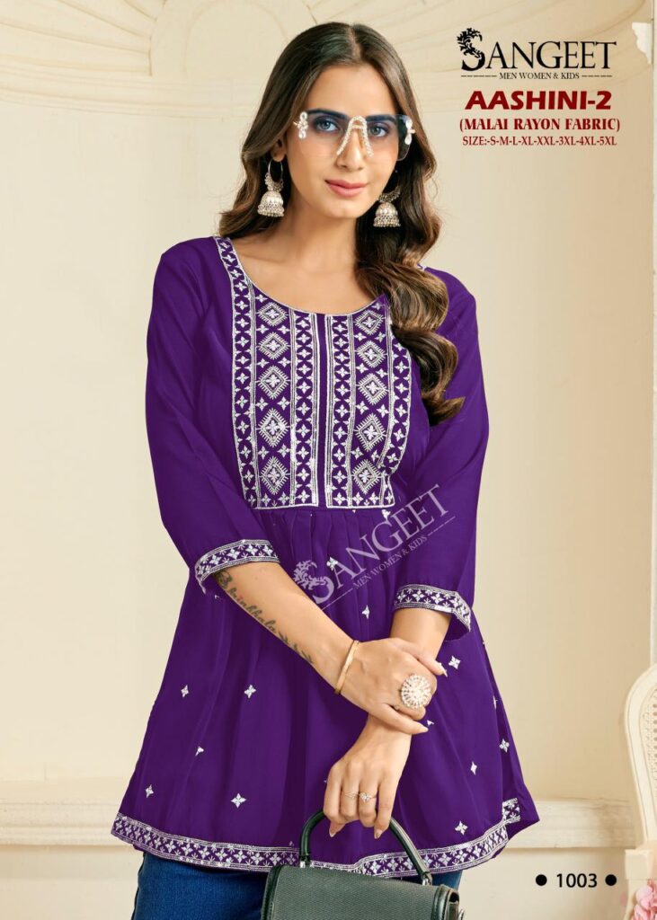 Stylish Sangeet Aashini Vol 2 Rayon Embroidered Work Short Kurti Collection Wholesale 2026