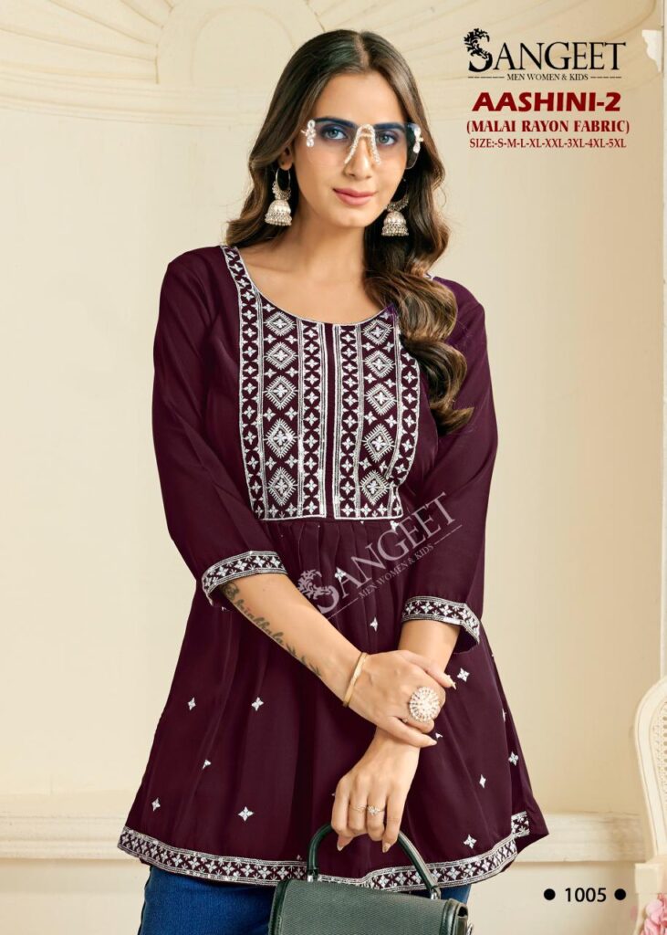Stylish Sangeet Aashini Vol 2 Rayon Embroidered Work Short Kurti Collection Wholesale 2026