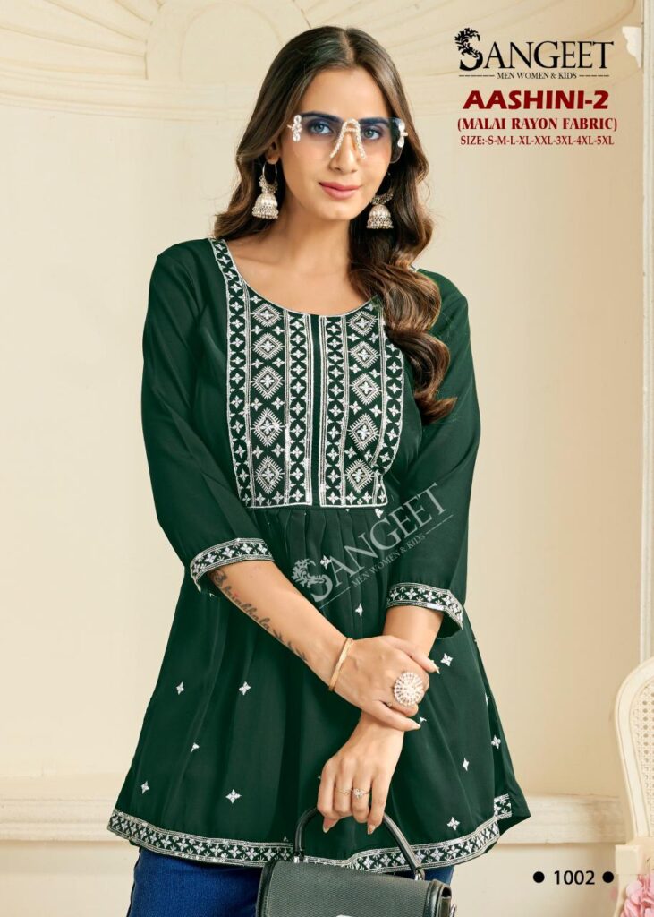 Stylish Sangeet Aashini Vol 2 Rayon Embroidered Work Short Kurti Collection Wholesale 2026