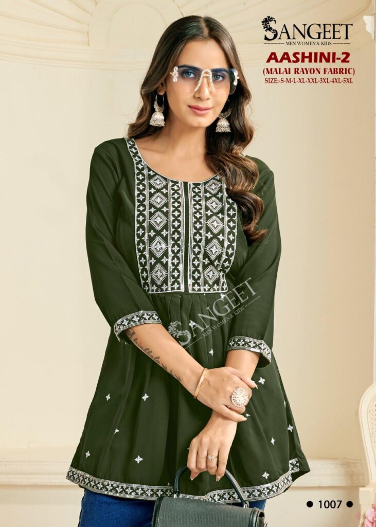Stylish Sangeet Aashini Vol 2 Rayon Embroidered Work Short Kurti Collection Wholesale 2026