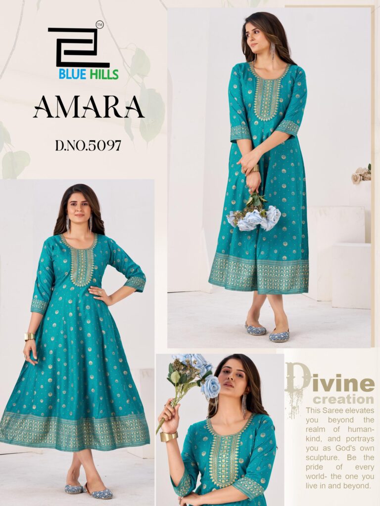 Buy Blue Hills Amara Rayon Foil Print Anarkali Gown Collection Wholesale 2026