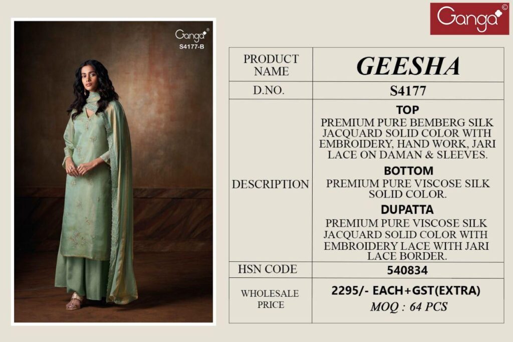 Beautiful Ganga Geesha 4177 Bmeberg Silk Embroidery Work Salwar Kameez Wholesale 2026