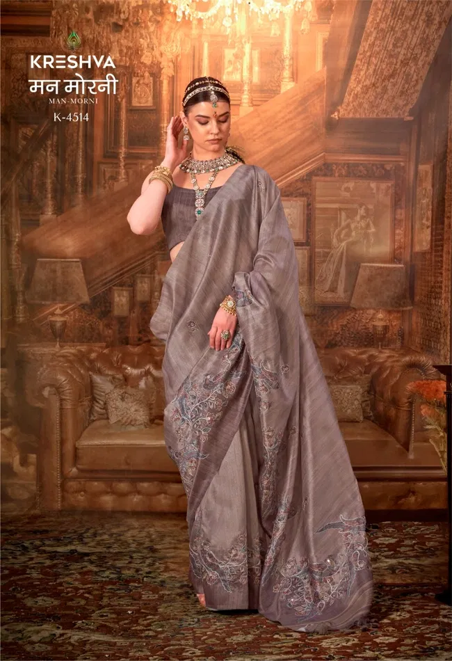 Stylish Kreshva Man Morni P.V. Silk With Kalmakari Design Saree Wholesale 2026