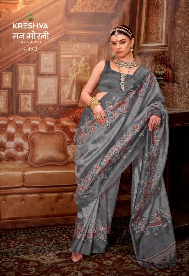 Stylish Kreshva Man Morni P.V. Silk With Kalmakari Design Saree Wholesale 2026