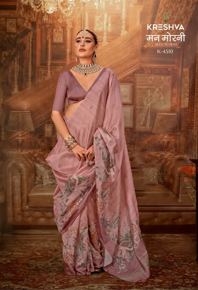 Stylish Kreshva Man Morni P.V. Silk With Kalmakari Design Saree Wholesale 2026