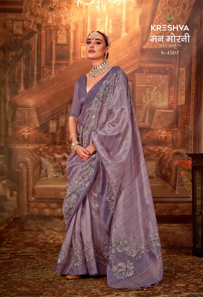 Stylish Kreshva Man Morni P.V. Silk With Kalmakari Design Saree Wholesale 2026