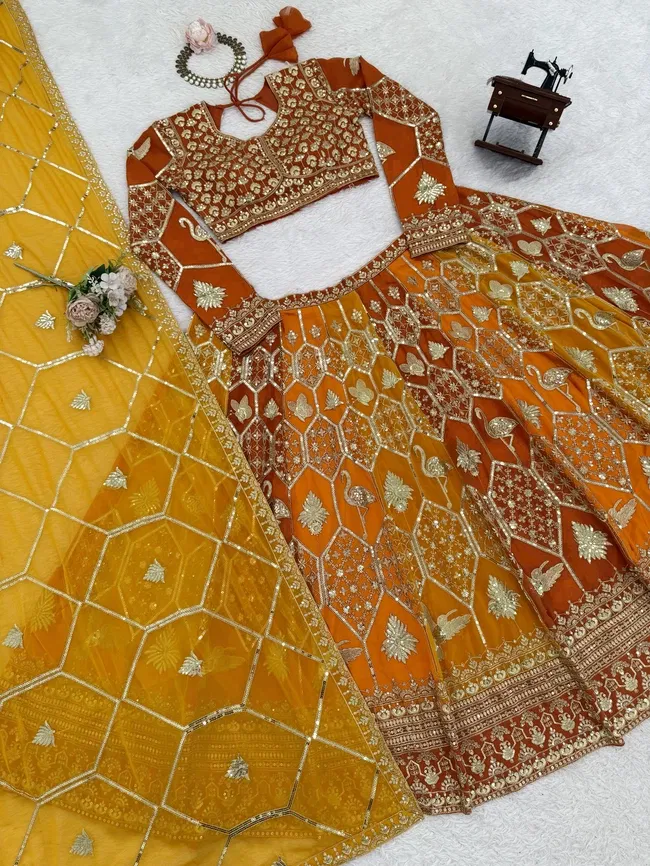 Buy Glory QRC 373 Foux Gorgette Lehengha Choli Wholesale 2026