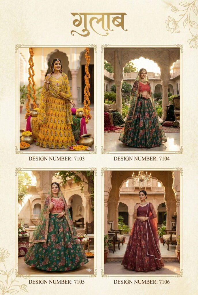 Launching Senhora Gulab 7103 To 7106 Orgenza Embroidered Designer Lehenga Choli Collection Wholesale 2026
