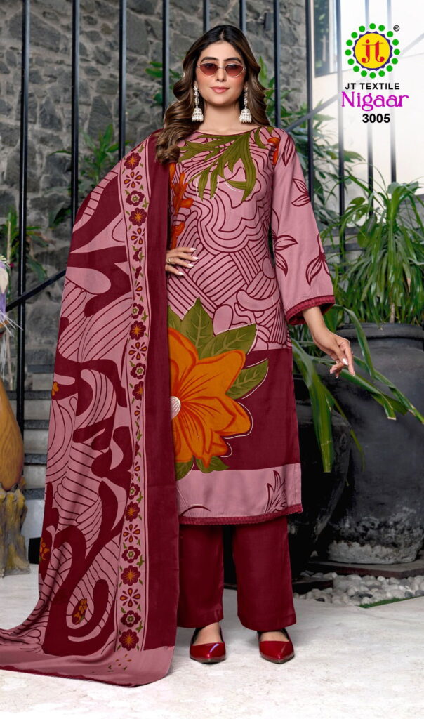 Stylish Jt Nigaar Vol 3 Rayon Foil Printed Dress Material Collection Wholesale 2026