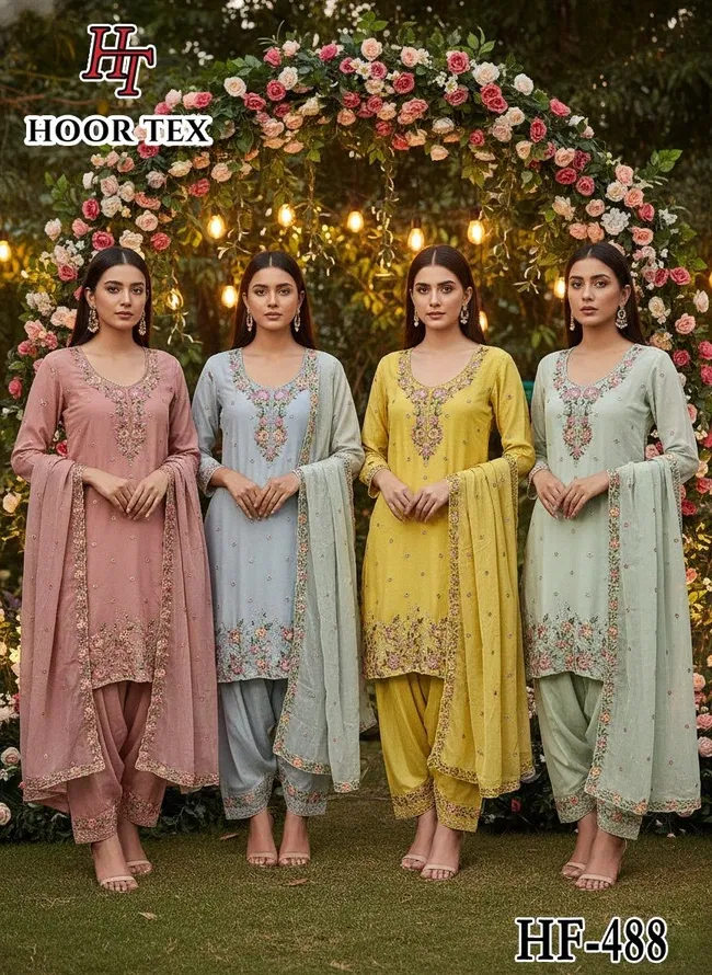 Beautiful Hoor Tex Hf 488 A to D Pakistani Chiffon Salwar Kameez Wholesale 2026