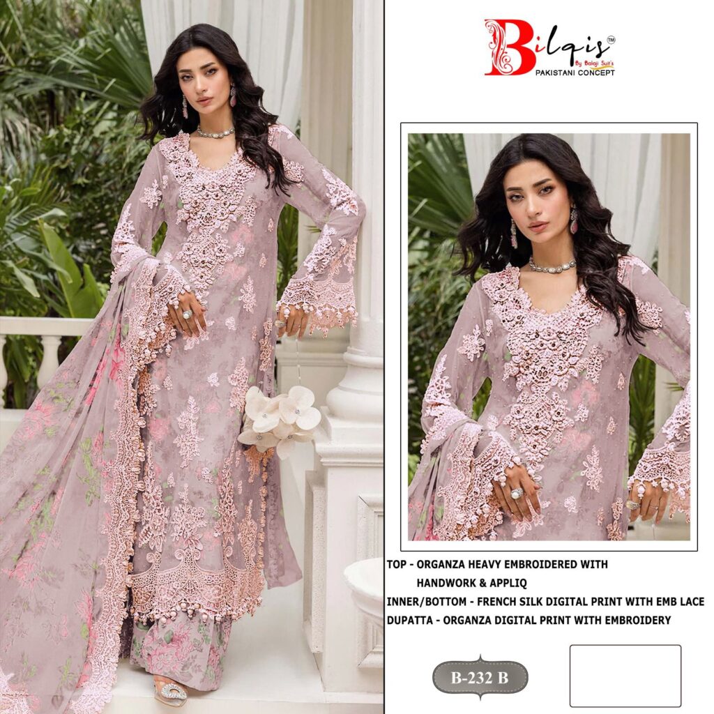 Stylish Bilqis B 232 A To D Organza With Embroidery Pakistani Salwar Kameez Wholesale 2026