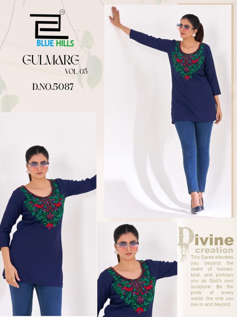 Beautiful Blue Hills Gulmarg Vol 5 Rayon Thread Work Top Collection Wholesale 2026