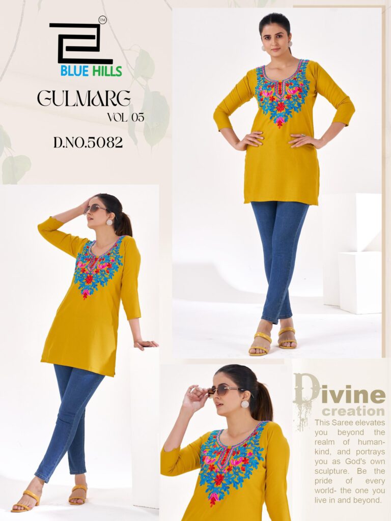 Beautiful Blue Hills Gulmarg Vol 5 Rayon Thread Work Top Collection Wholesale 2026